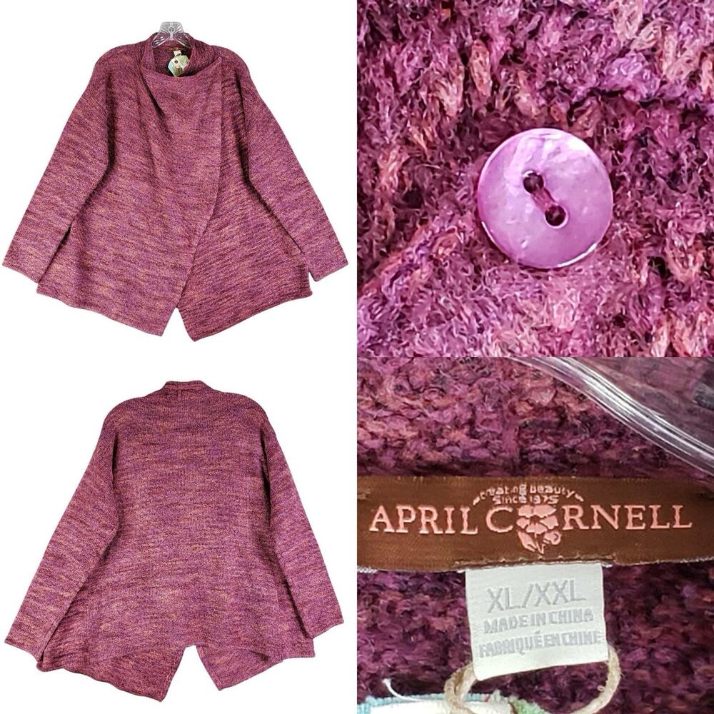 April Cornell Sweater Pullover Knit Wrap Purple Women’s Size XL/XXL LS New